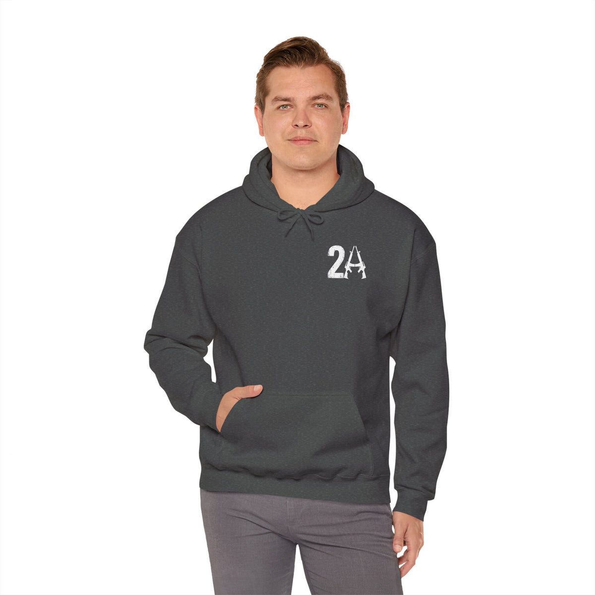 2A Pocket Hoodie — "All Faster Than Dialing 911" Firearm Caliber Graphic Hoodie