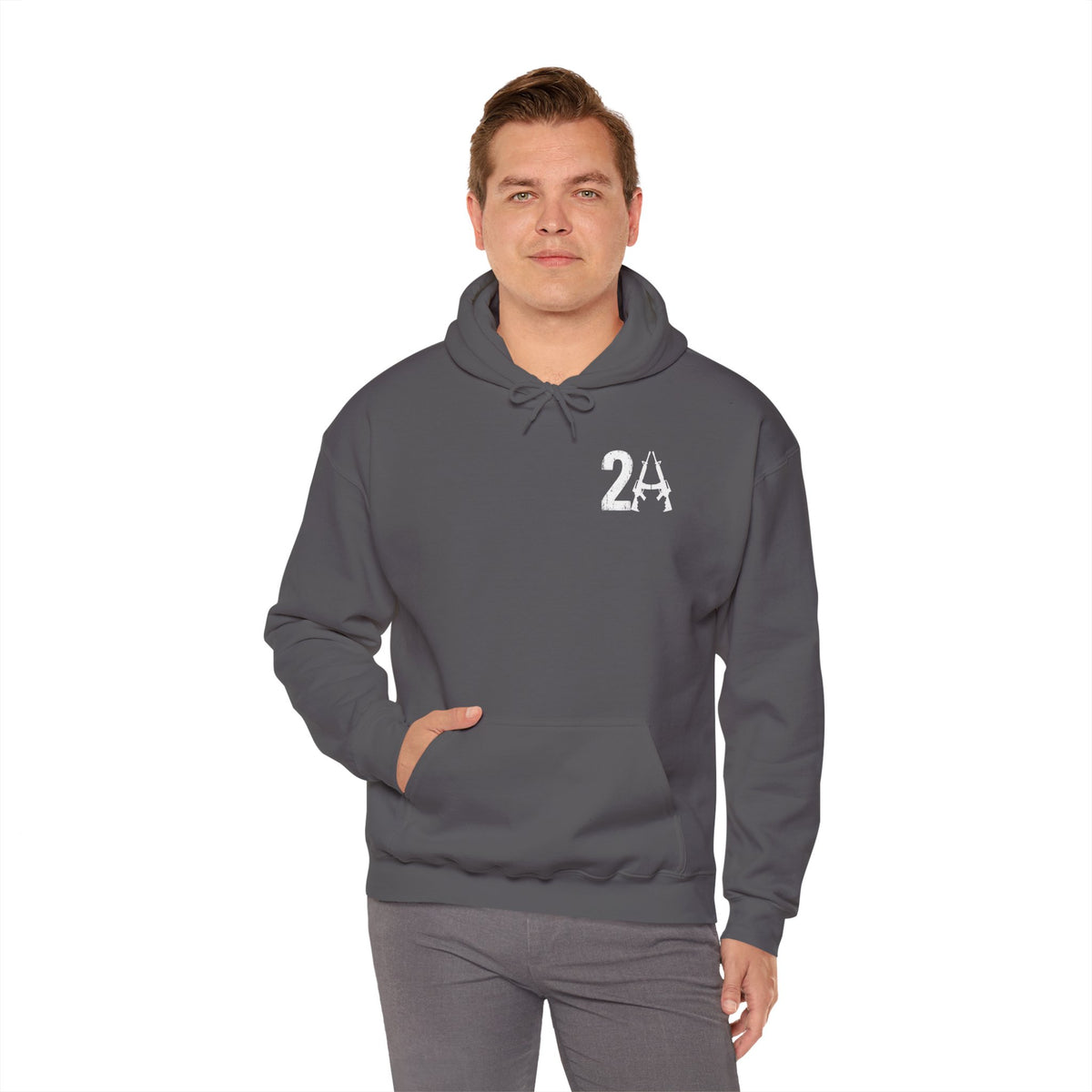 2A Pocket Hoodie — "All Faster Than Dialing 911" Firearm Caliber Graphic Hoodie