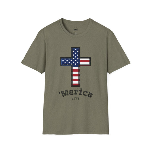 'Merica 1776 Cross T-Shirt — Patriotic American Flag Tee